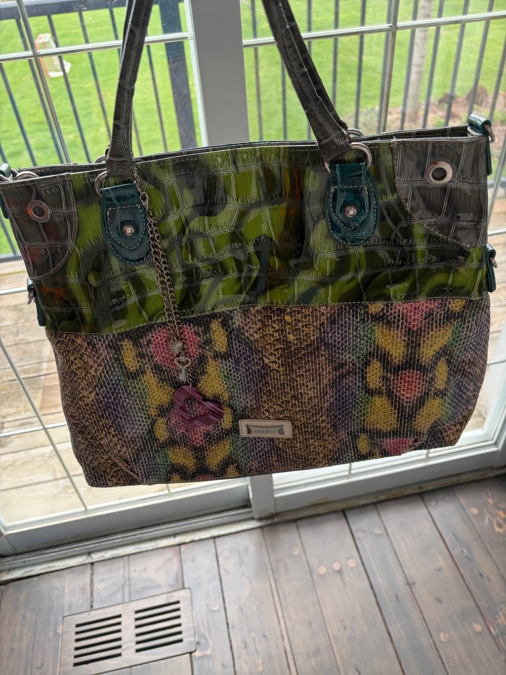 Colorful Textured Women's Tote Bag with Green & Pink Accents